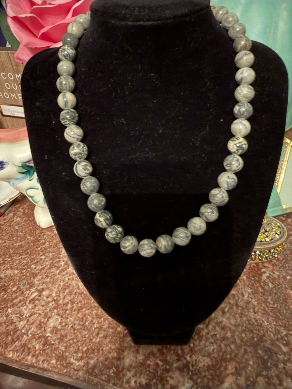 Map Jasper Beaded Necklace for Women - Classic Neutral Statement